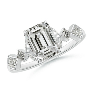 8x6mm KI3 Vintage Style Emerald-Cut Diamond Engagement Ring with Leaf Motifs in P950 Platinum