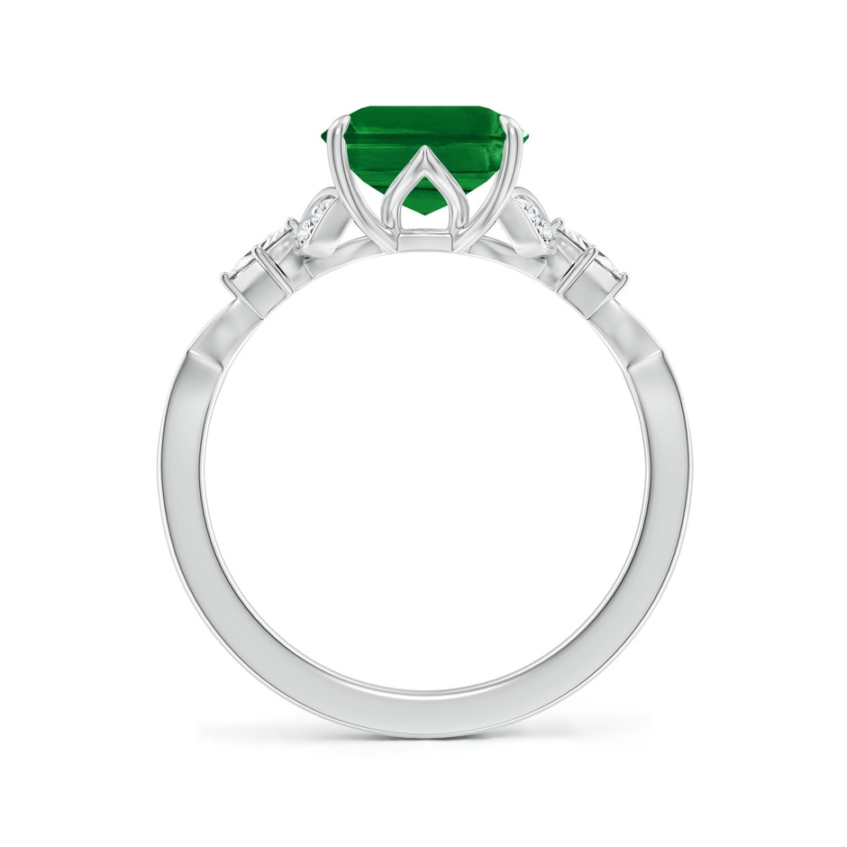 10x8mm AAAA Vintage Style Emerald-Cut Emerald Engagement Ring with Leaf Motifs in White Gold side 199