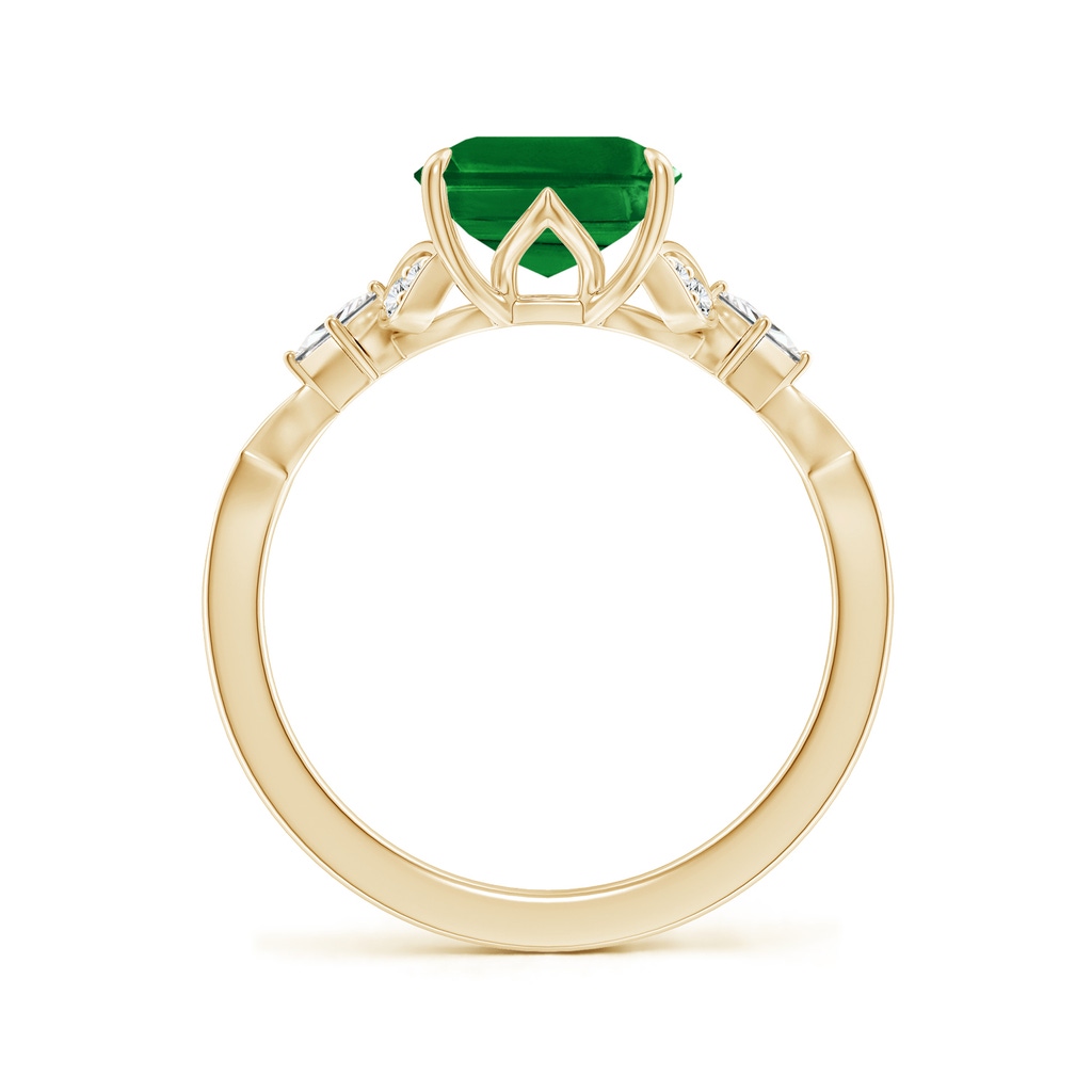 10x8mm AAAA Vintage Style Emerald-Cut Emerald Engagement Ring with Leaf Motifs in Yellow Gold - side 199