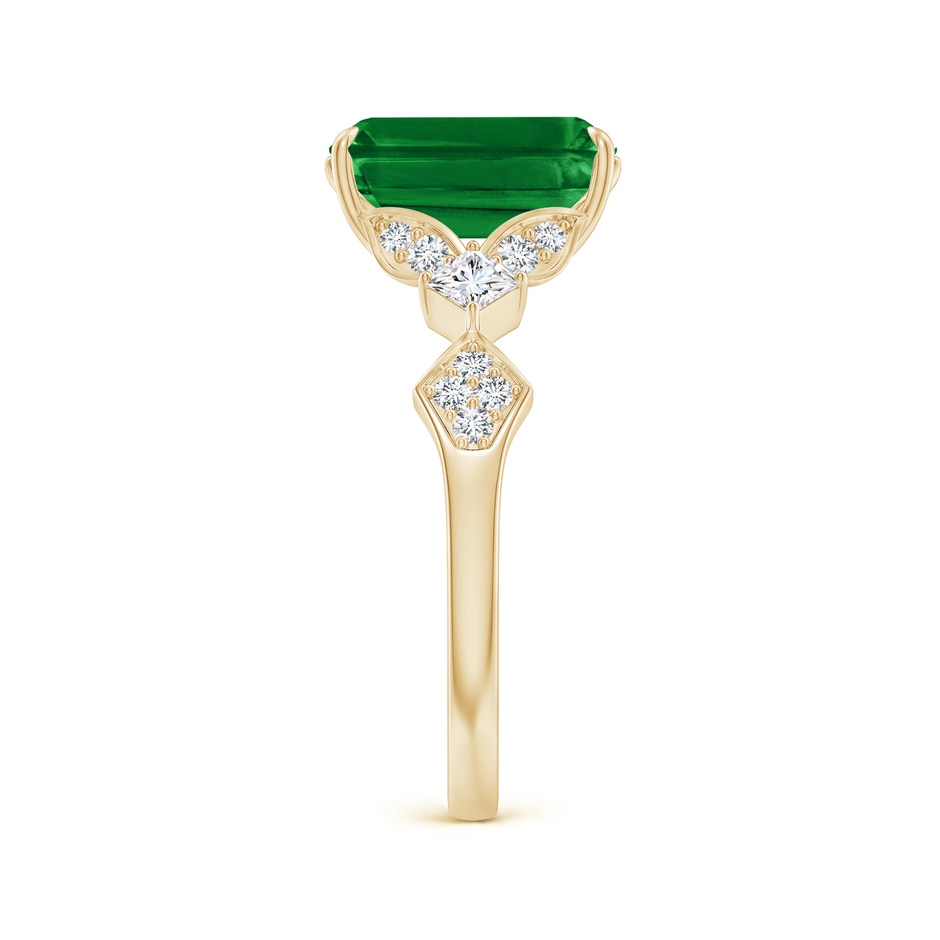 10x8mm AAAA Vintage Style Emerald-Cut Emerald Engagement Ring with Leaf Motifs in Yellow Gold side 299
