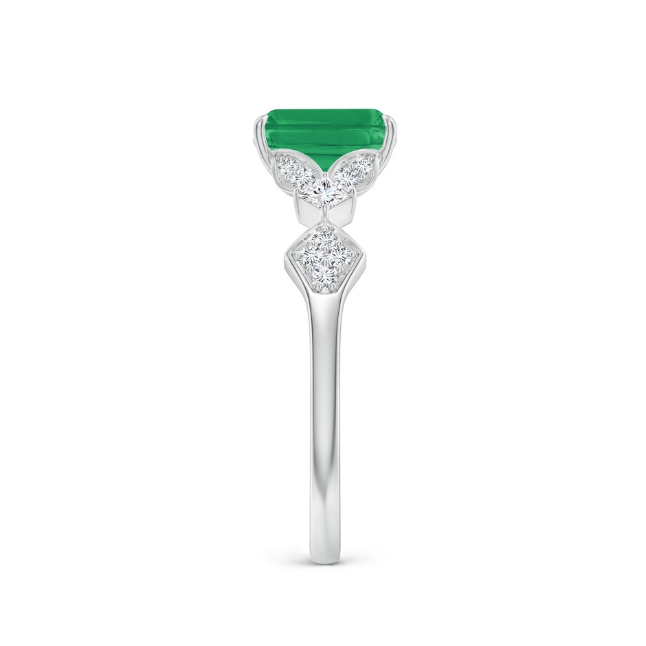 7x5mm A Vintage Style Emerald-Cut Emerald Engagement Ring with Leaf Motifs in White Gold side 299