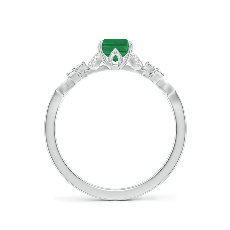 7x5mm AA Vintage Style Emerald-Cut Emerald Engagement Ring with Leaf Motifs in White Gold side 199