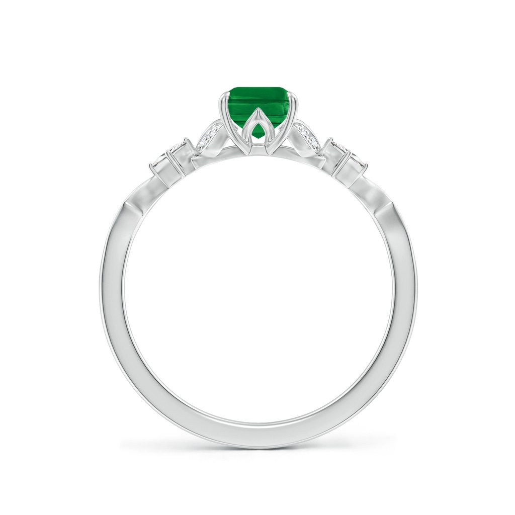 7x5mm AAA Vintage Style Emerald-Cut Emerald Engagement Ring with Leaf Motifs in White Gold - side 199
