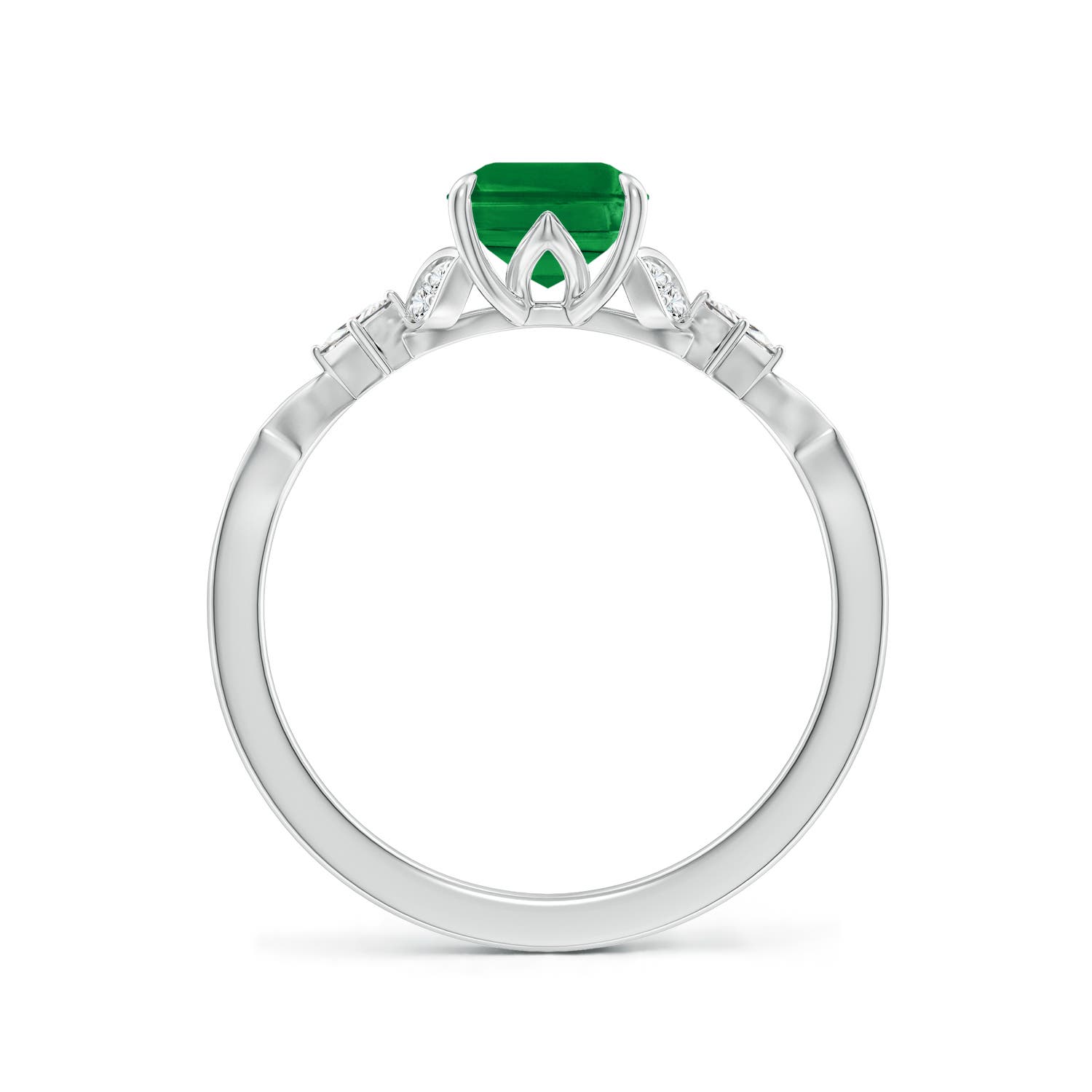 8x6mm AAA Vintage Style Emerald-Cut Emerald Engagement Ring with Leaf Motifs in White Gold