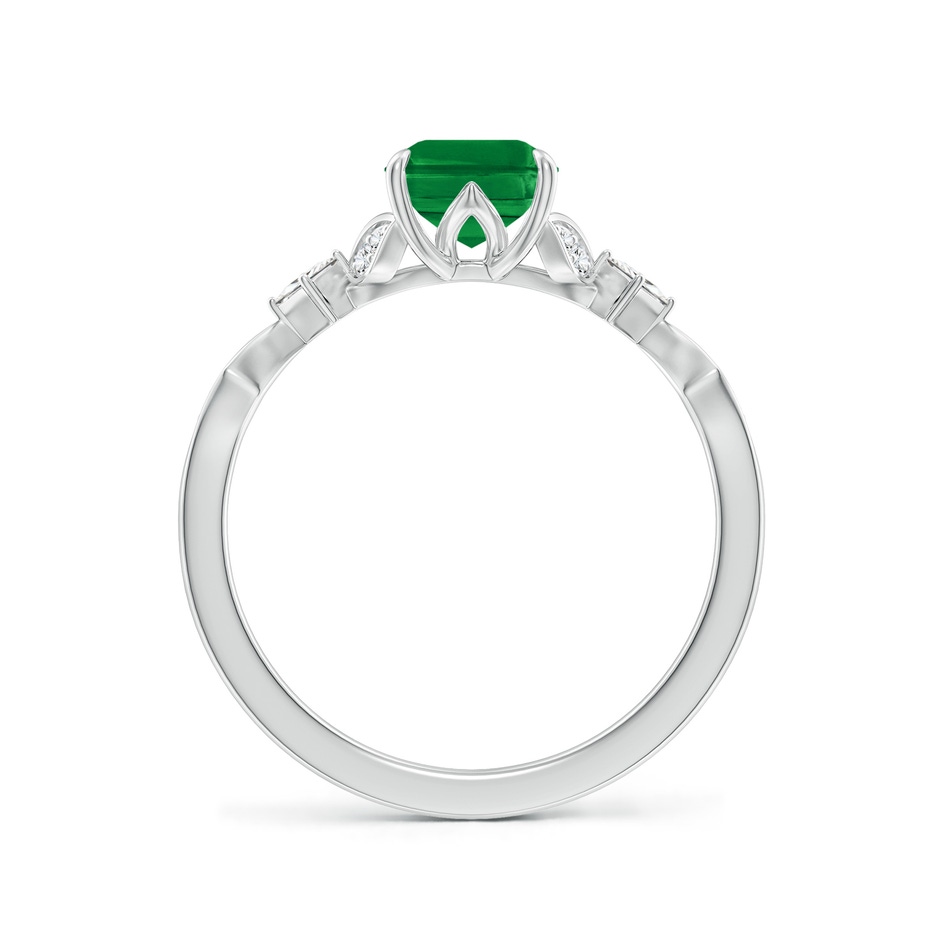 8x6mm AAA Vintage Style Emerald-Cut Emerald Engagement Ring with Leaf Motifs in White Gold side 199