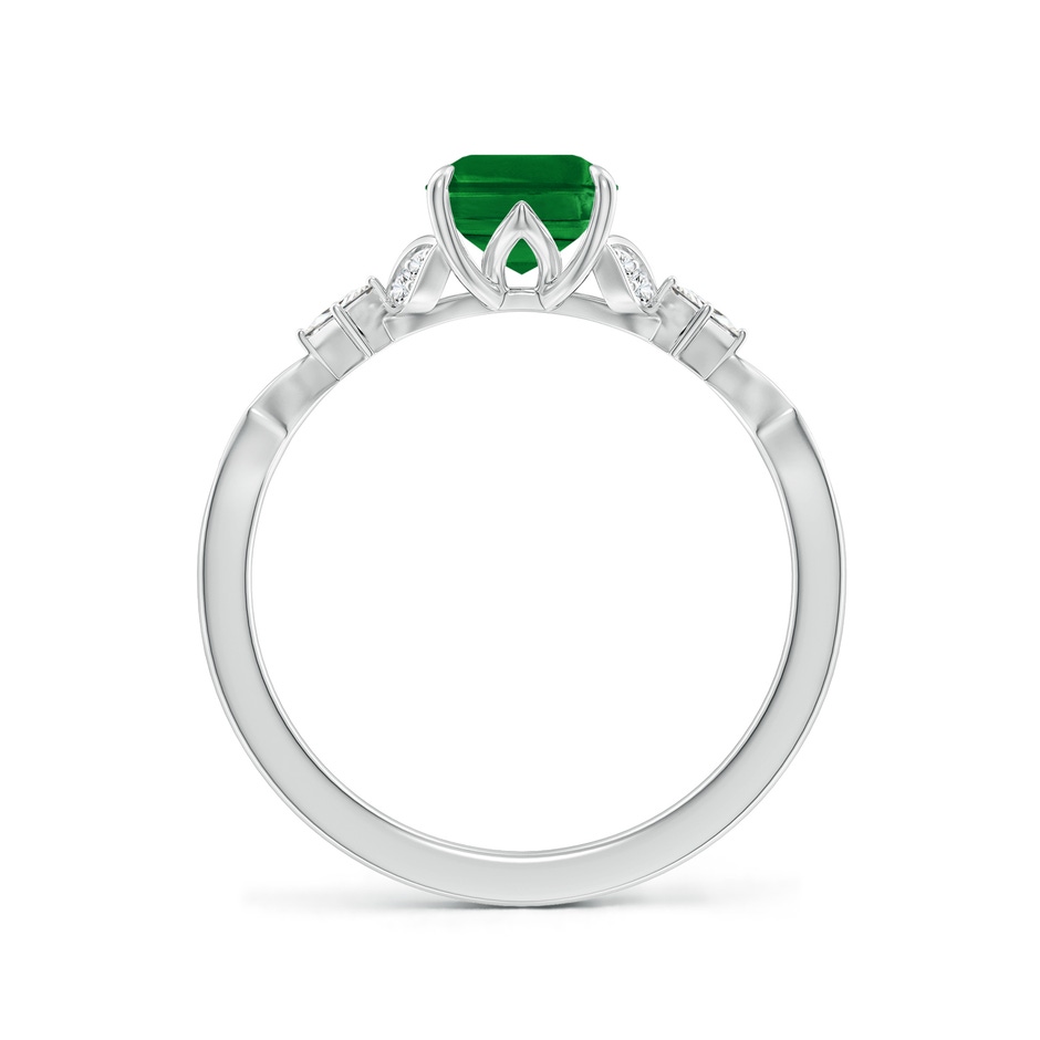 8x6mm AAAA Vintage Style Emerald-Cut Emerald Engagement Ring with Leaf Motifs in White Gold side 199