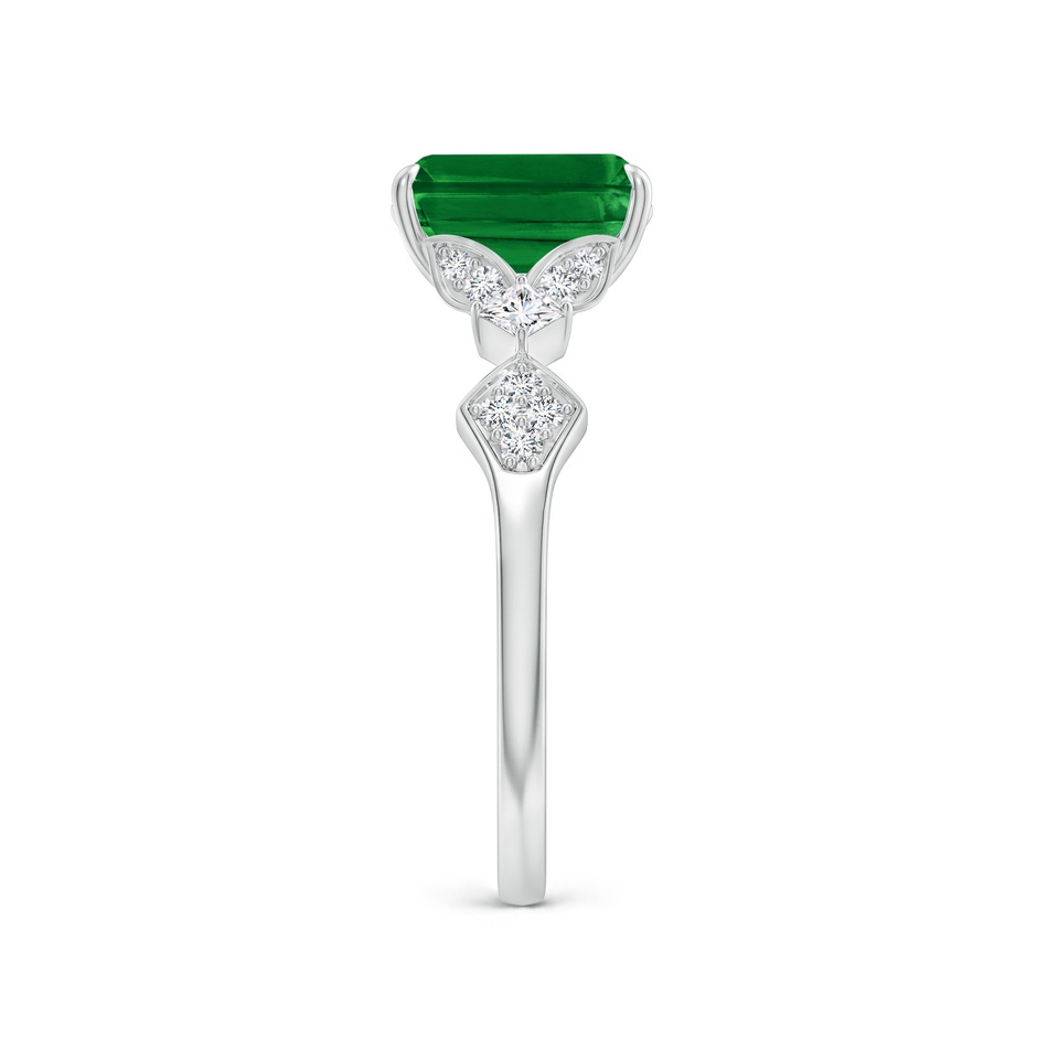 8x6mm AAAA Vintage Style Emerald-Cut Emerald Engagement Ring with Leaf Motifs in White Gold side 299