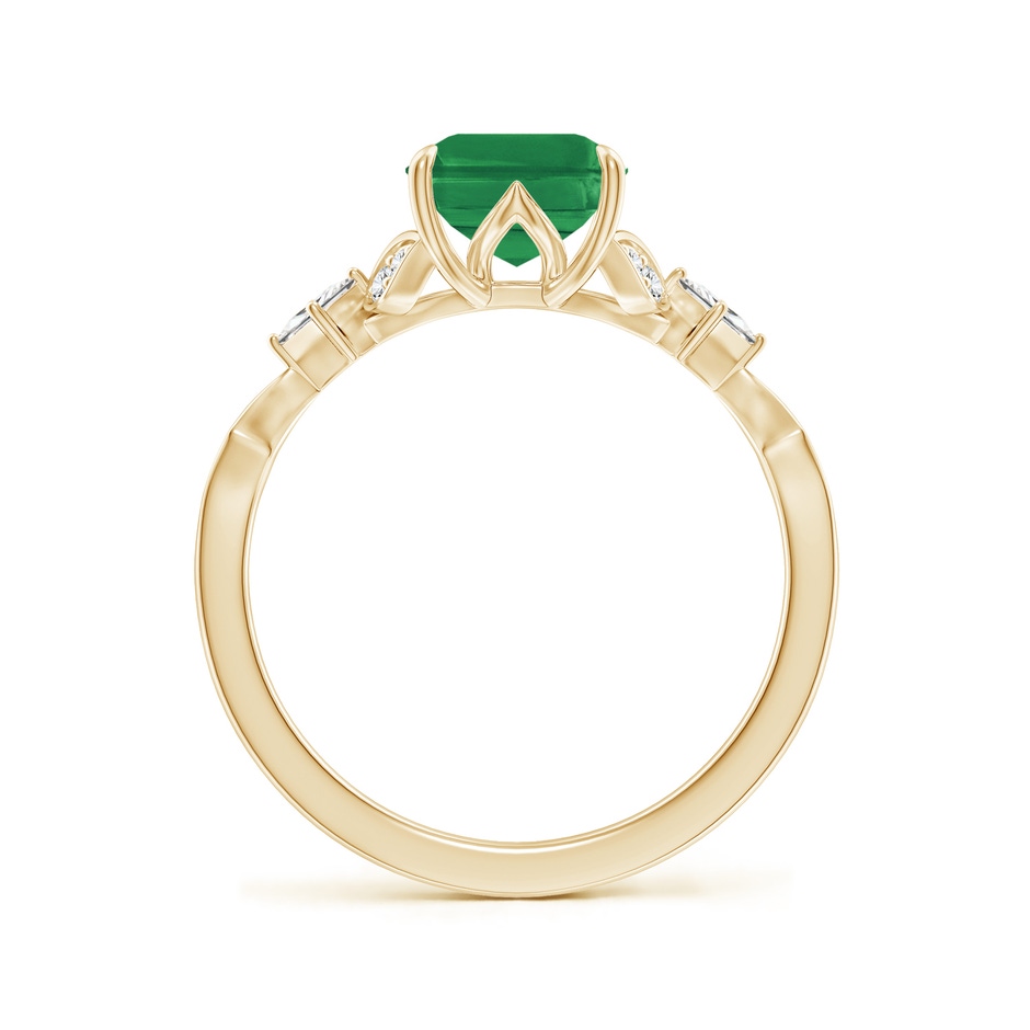 9x7mm AA Vintage Style Emerald-Cut Emerald Engagement Ring with Leaf Motifs in Yellow Gold side 199