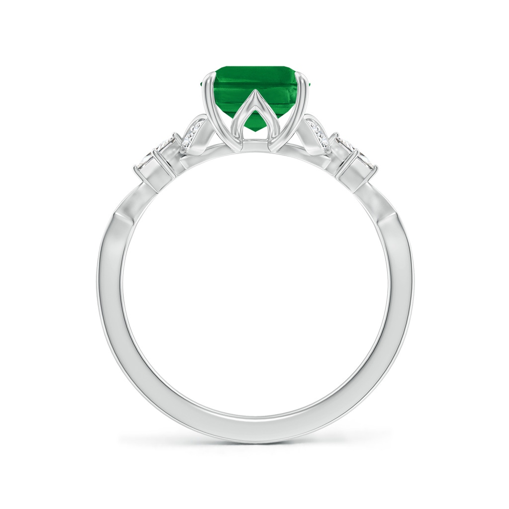 9x7mm AAA Vintage Style Emerald-Cut Emerald Engagement Ring with Leaf Motifs in White Gold - side 199