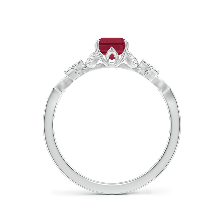 7x5mm A Vintage Style Emerald-Cut Ruby Engagement Ring with Leaf Motifs in White Gold side 199