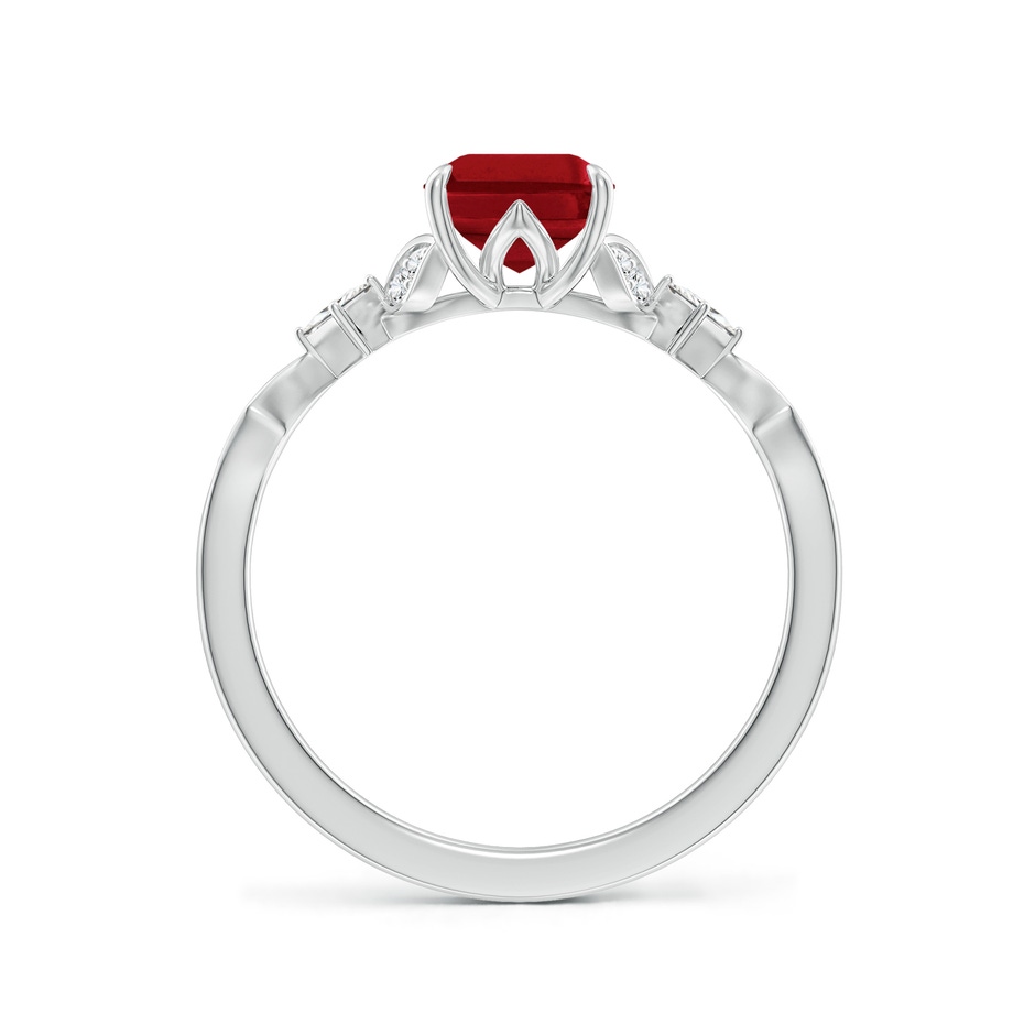 8x6mm AAA Vintage Style Emerald-Cut Ruby Engagement Ring with Leaf Motifs in P950 Platinum side 199