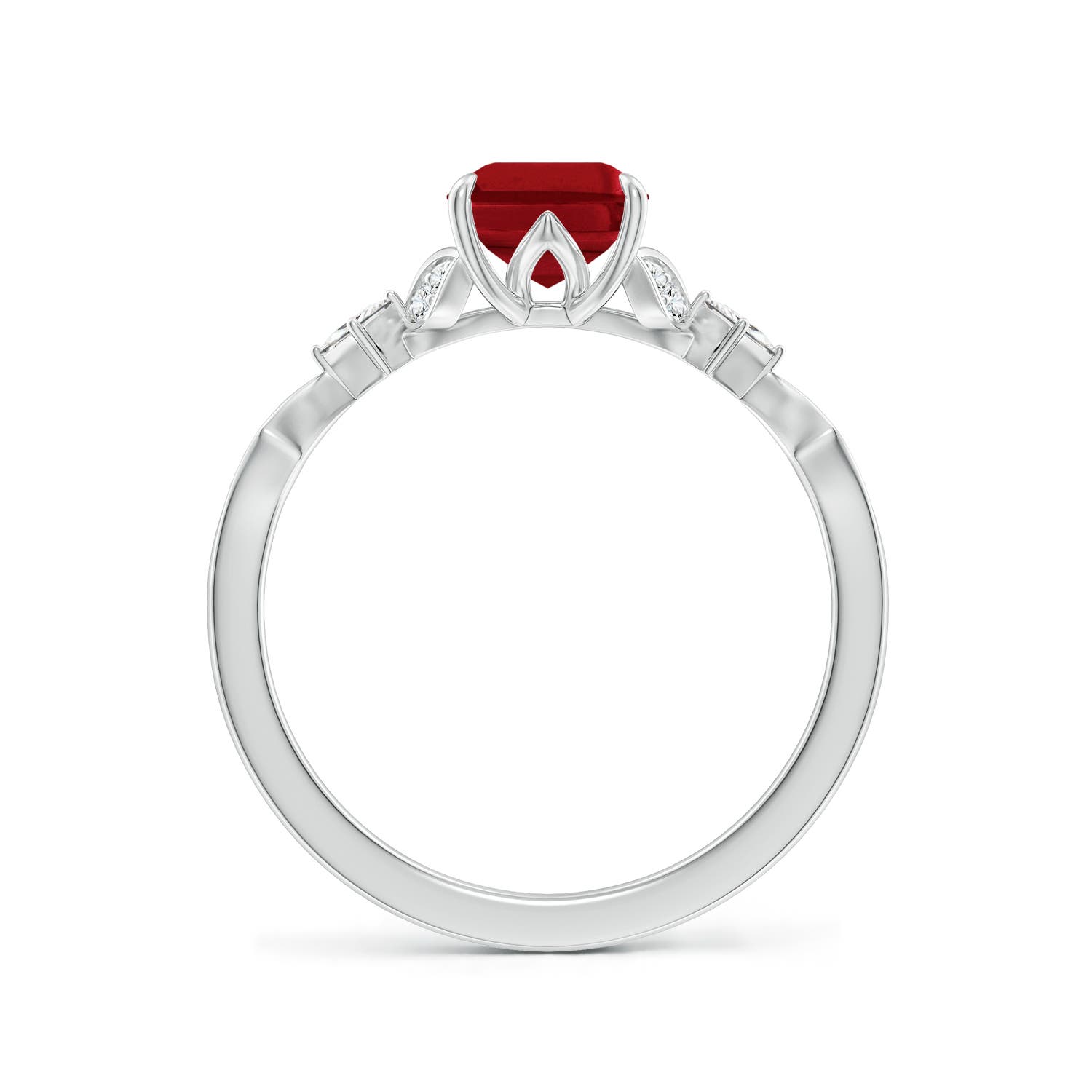 8x6mm AAA Vintage Style Emerald-Cut Ruby Engagement Ring with Leaf Motifs in White Gold