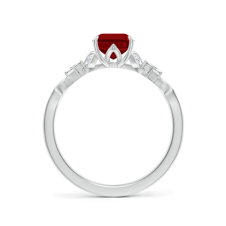 8x6mm AAAA Vintage Style Emerald-Cut Ruby Engagement Ring with Leaf Motifs in White Gold side 199