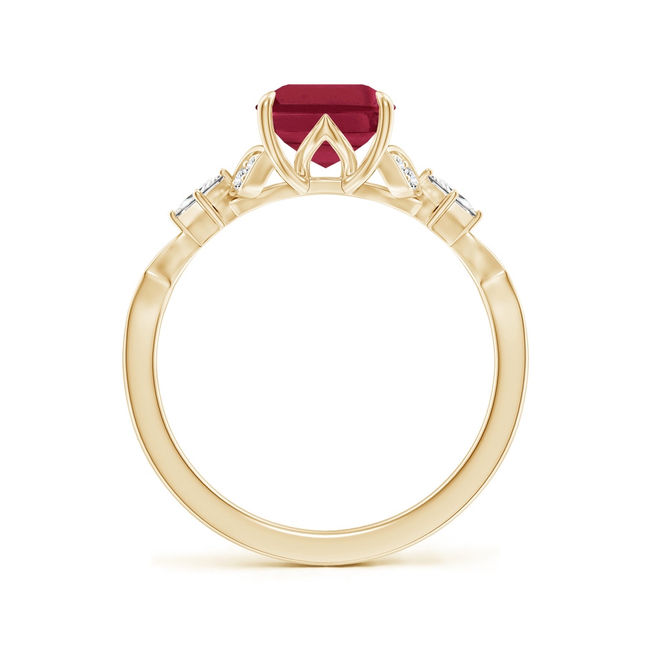 9x7mm A Vintage Style Emerald-Cut Ruby Engagement Ring with Leaf Motifs in Yellow Gold side 199