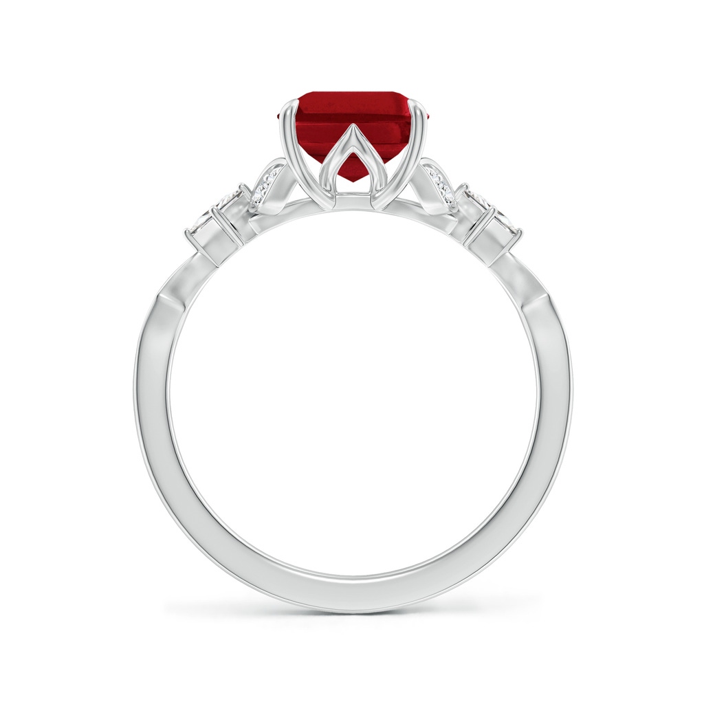 9x7mm AAA Vintage Style Emerald-Cut Ruby Engagement Ring with Leaf Motifs in White Gold - side 199