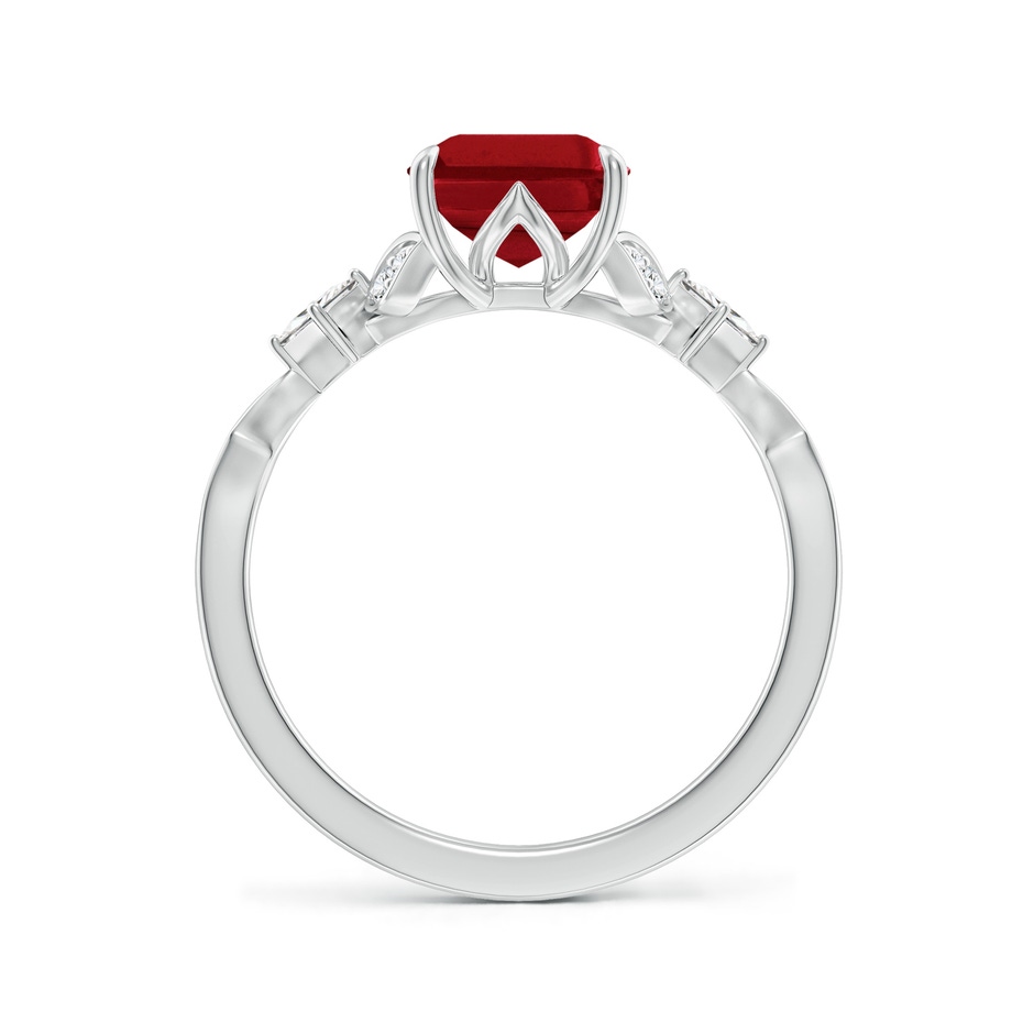 9x7mm AAA Vintage Style Emerald-Cut Ruby Engagement Ring with Leaf Motifs in White Gold side 199