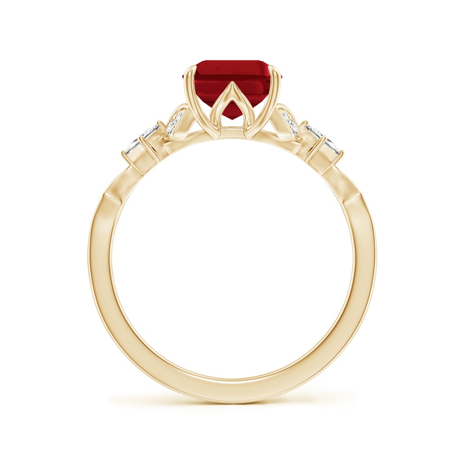 9x7mm AAA Vintage Style Emerald-Cut Ruby Engagement Ring with Leaf Motifs in Yellow Gold side 199
