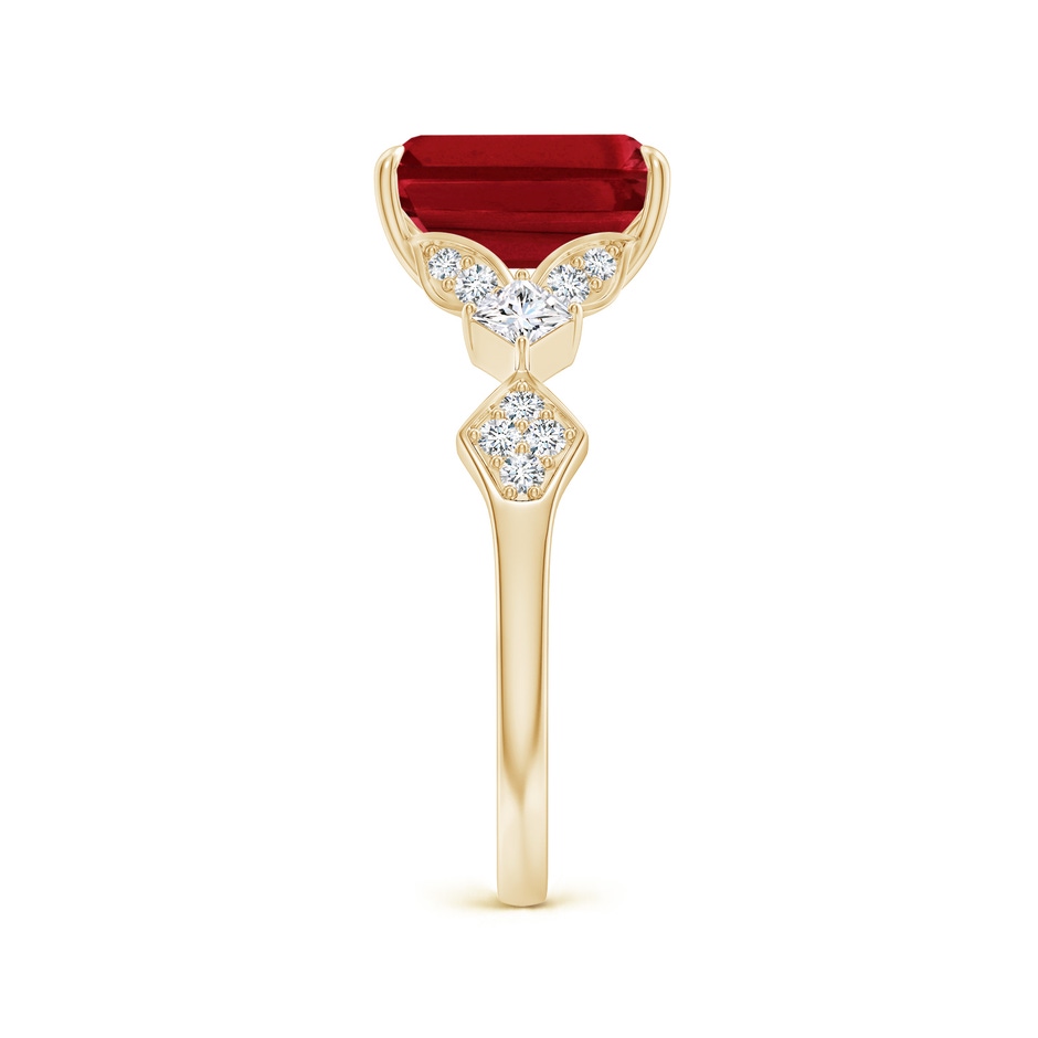9x7mm AAA Vintage Style Emerald-Cut Ruby Engagement Ring with Leaf Motifs in Yellow Gold side 299