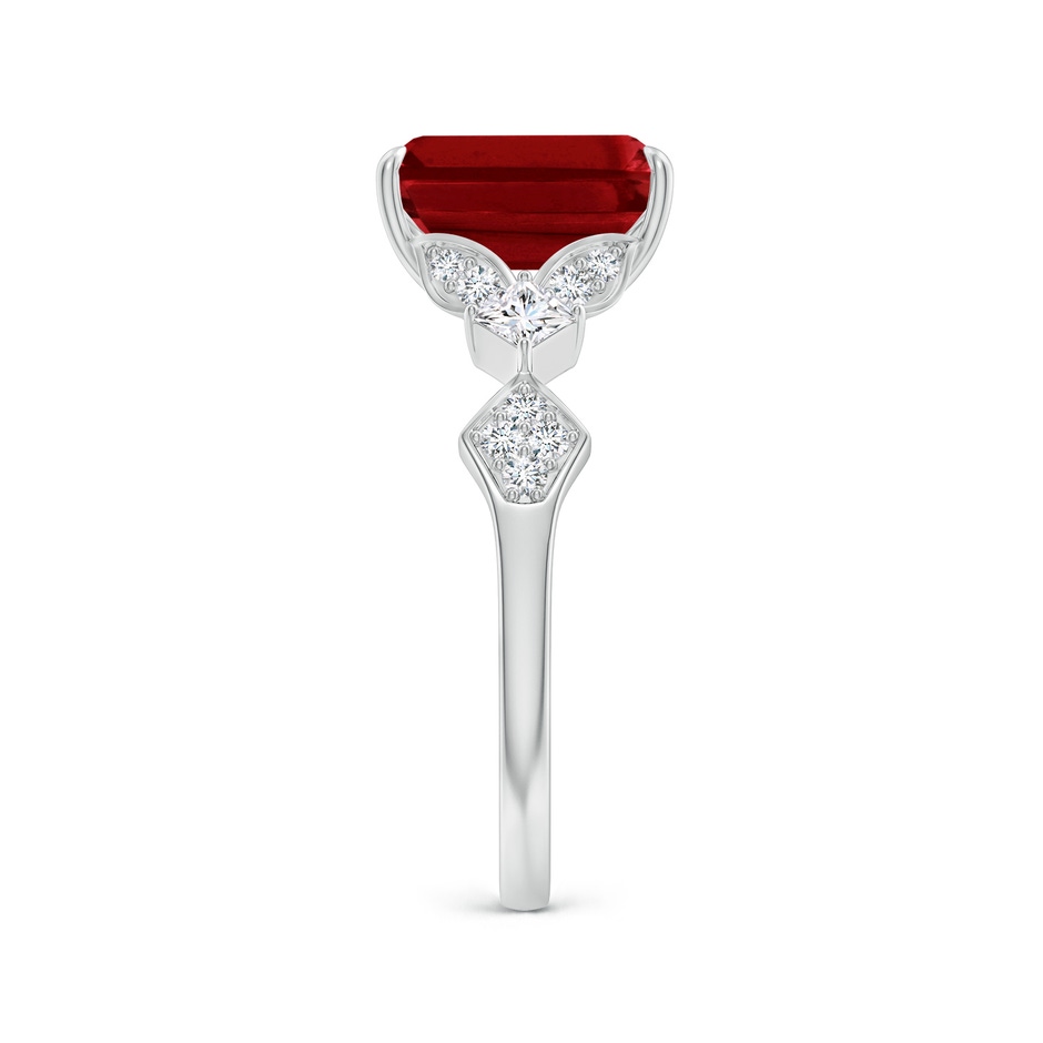 9x7mm AAAA Vintage Style Emerald-Cut Ruby Engagement Ring with Leaf Motifs in White Gold side 299