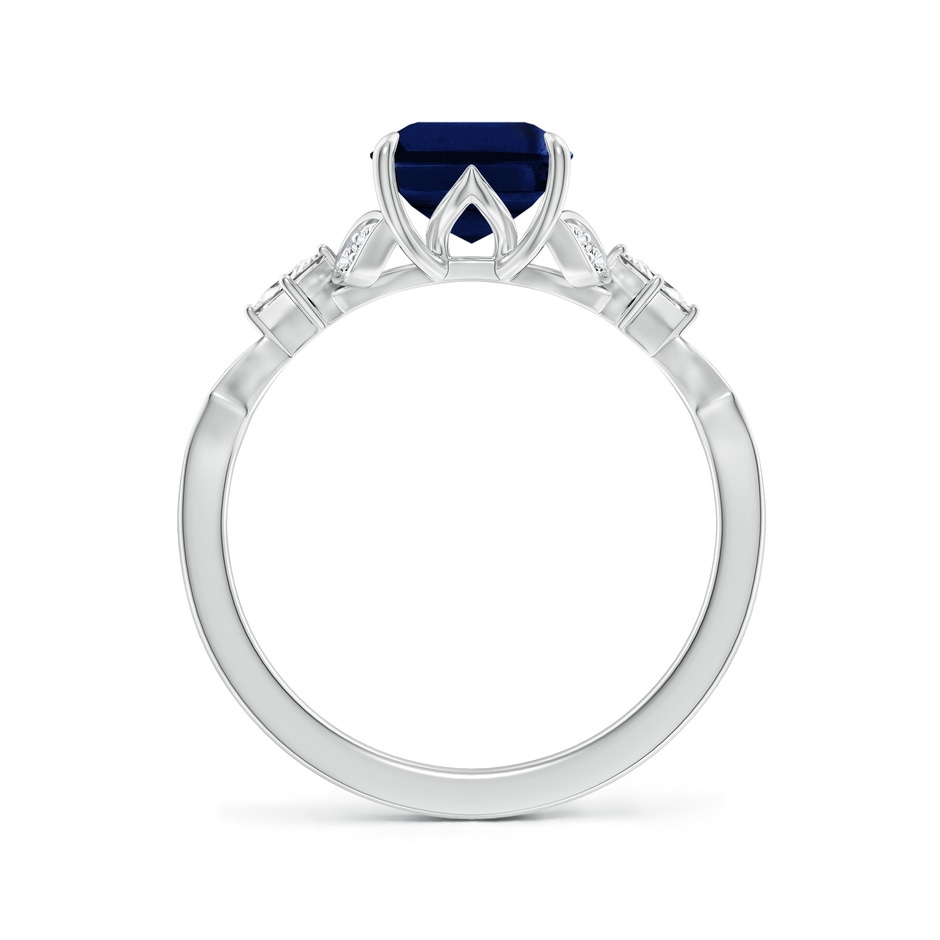 9x7mm AAA Vintage Style Emerald-Cut Blue Sapphire Engagement Ring with Leaf Motifs in White Gold side 199