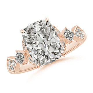 10x7.5mm KI3 Vintage Style Cushion Rectangular Diamond Engagement Ring with Leaf Motifs in 9K Rose Gold