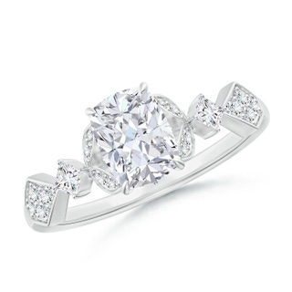 7x5mm GVS2 Vintage Style Cushion Rectangular Diamond Engagement Ring with Leaf Motifs in P950 Platinum