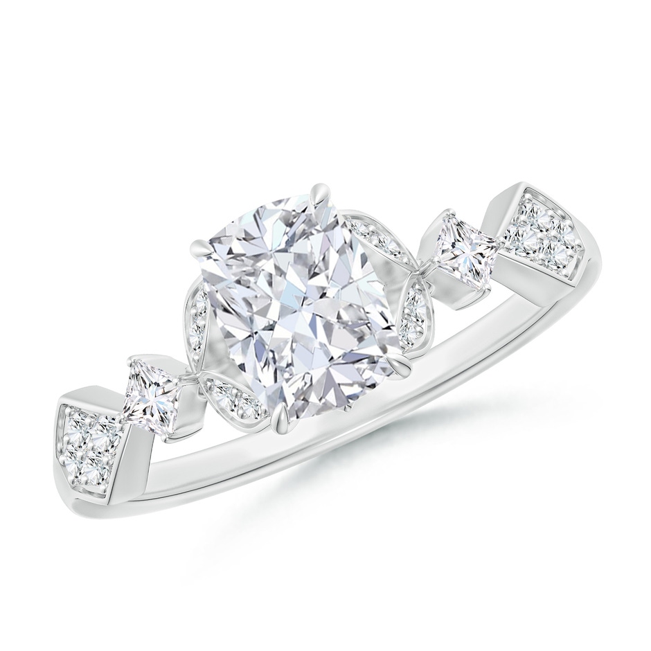 7x5mm GVS2 Vintage Style Cushion Rectangular Diamond Engagement Ring with Leaf Motifs in P950 Platinum 