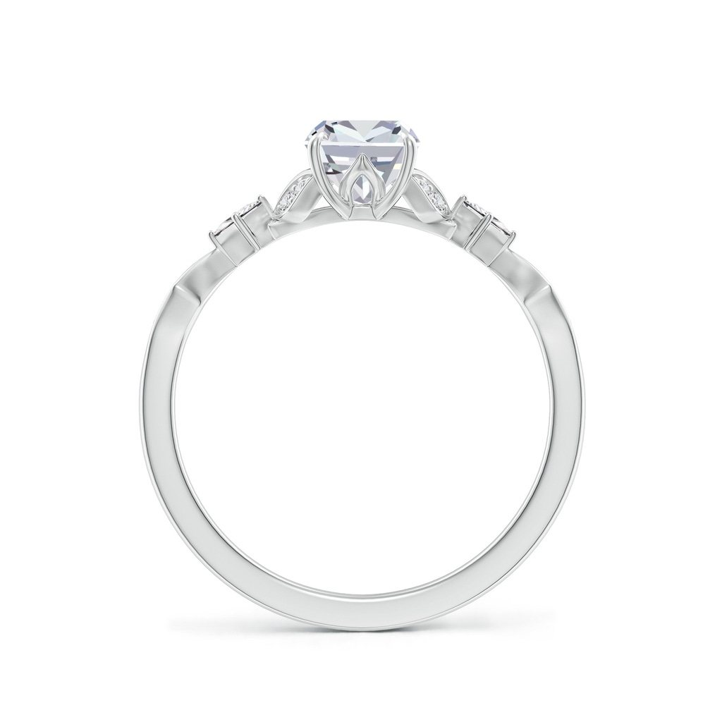 7x5mm HSI2 Vintage Style Cushion Rectangular Diamond Engagement Ring with Leaf Motifs in White Gold - side 199