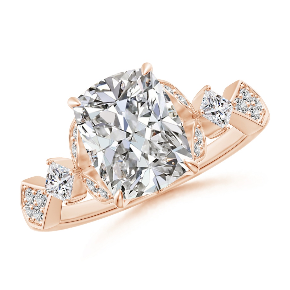 8.5x6.5mm IJI1I2 Vintage Style Cushion Rectangular Diamond Engagement Ring with Leaf Motifs in 18K Rose Gold 