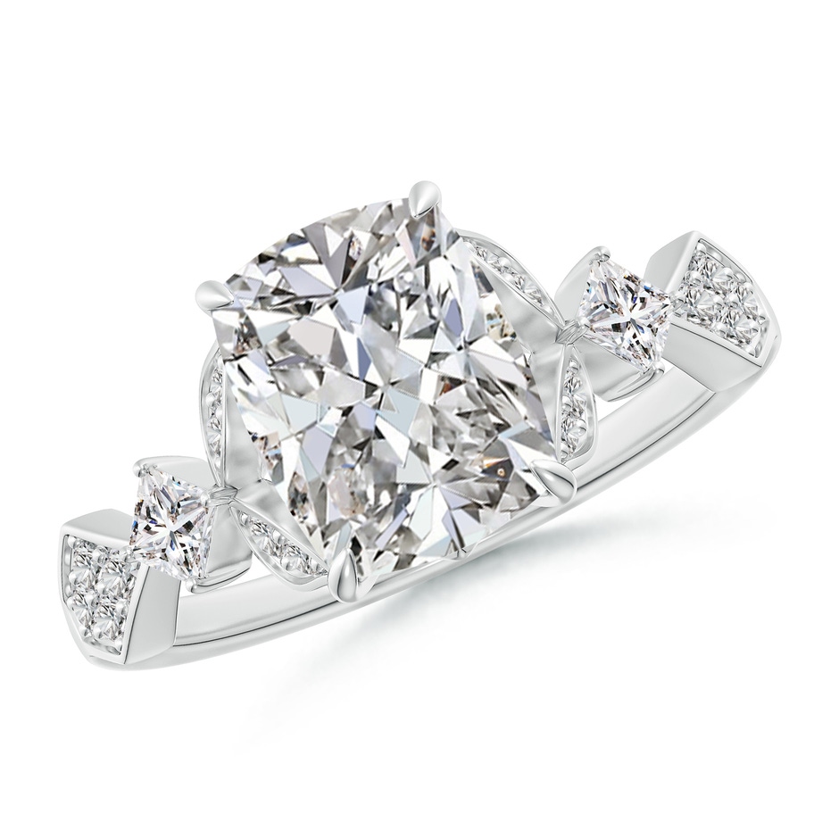 8.5x6.5mm IJI1I2 Vintage Style Cushion Rectangular Diamond Engagement Ring with Leaf Motifs in P950 Platinum 