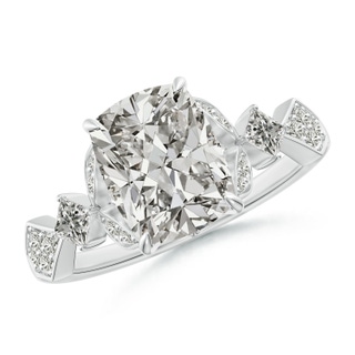 8.5x6.5mm KI3 Vintage Style Cushion Rectangular Diamond Engagement Ring with Leaf Motifs in P950 Platinum