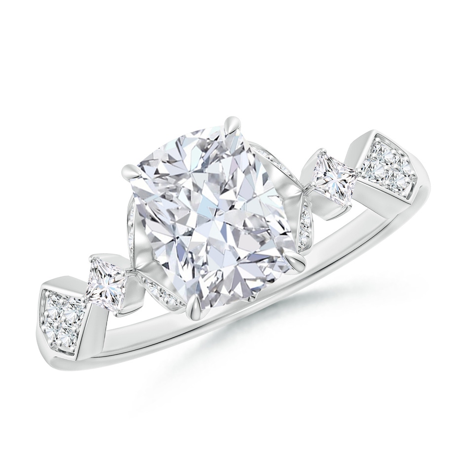 8x6mm GVS2 Vintage Style Cushion Rectangular Diamond Engagement Ring with Leaf Motifs in P950 Platinum 