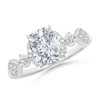 8x6mm HSI2 Vintage Style Cushion Rectangular Diamond Engagement Ring with Leaf Motifs in P950 Platinum