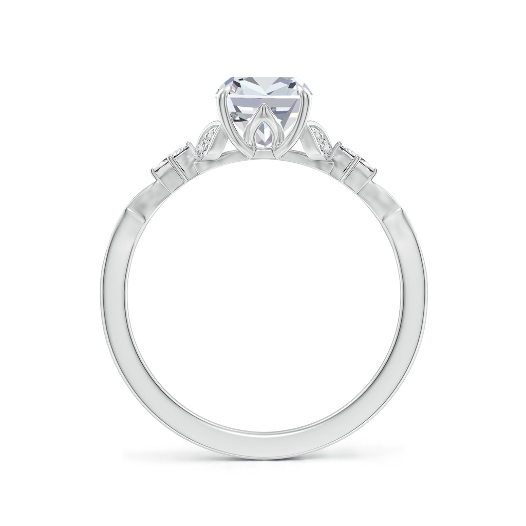 8x6mm HSI2 Vintage Style Cushion Rectangular Diamond Engagement Ring with Leaf Motifs in White Gold - side 199