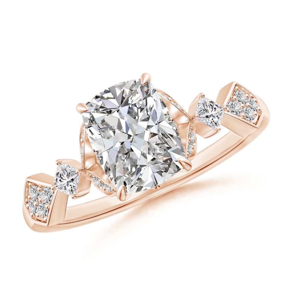 8x6mm IJI1I2 Vintage Style Cushion Rectangular Diamond Engagement Ring with Leaf Motifs in 18K Rose Gold 