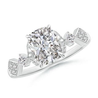 8x6mm IJI1I2 Vintage Style Cushion Rectangular Diamond Engagement Ring with Leaf Motifs in P950 Platinum