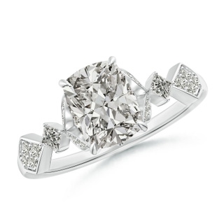 8x6mm KI3 Vintage Style Cushion Rectangular Diamond Engagement Ring with Leaf Motifs in P950 Platinum