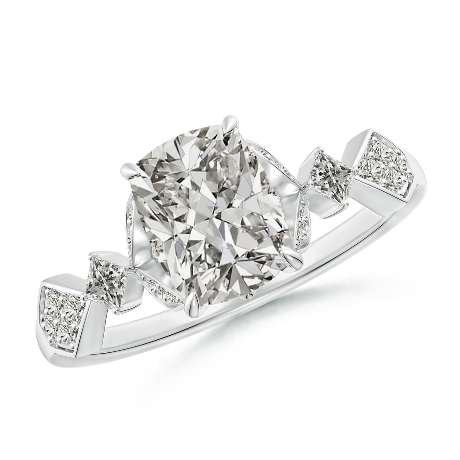 8x6mm KI3 Vintage Style Cushion Rectangular Diamond Engagement Ring with Leaf Motifs in P950 Platinum 