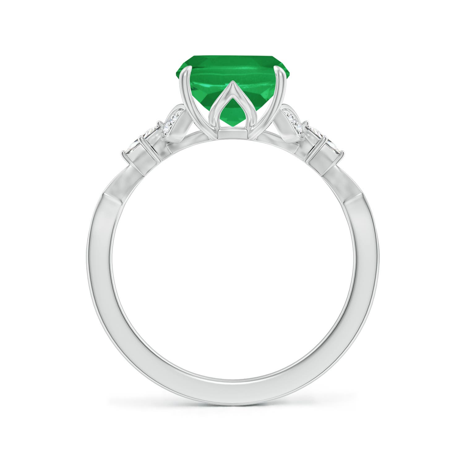 10x8mm A Vintage Style Cushion Rectangular Emerald Engagement Ring with Leaf Motifs in P950 Platinum