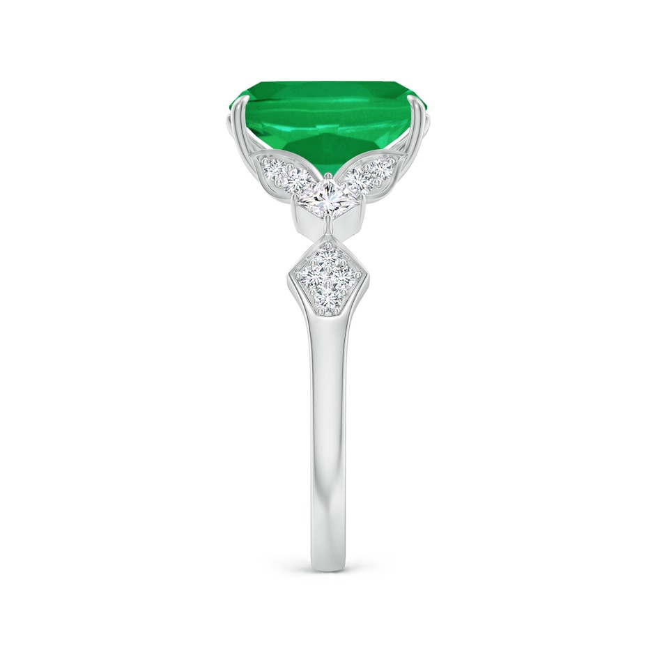 10x8mm AA Vintage Style Cushion Rectangular Emerald Engagement Ring with Leaf Motifs in White Gold side 299