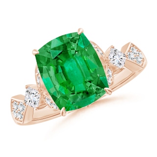 10x8mm AAA Vintage Style Cushion Rectangular Emerald Engagement Ring with Leaf Motifs in Rose Gold