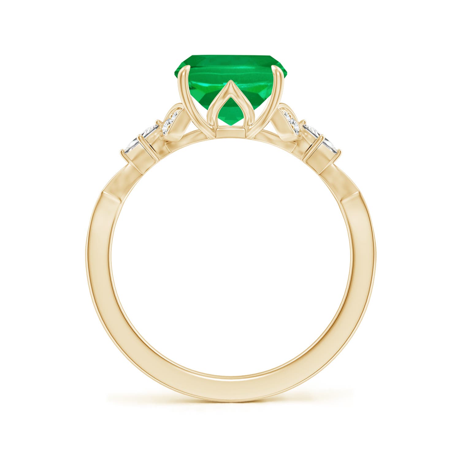 10x8mm AAA Vintage Style Cushion Rectangular Emerald Engagement Ring with Leaf Motifs in Yellow Gold
