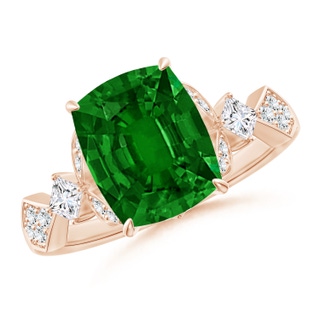 10x8mm AAAA Vintage Style Cushion Rectangular Emerald Engagement Ring with Leaf Motifs in Rose Gold