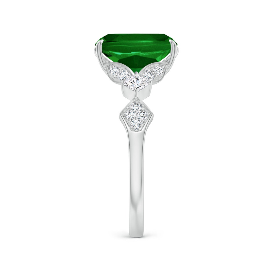 10x8mm AAAA Vintage Style Cushion Rectangular Emerald Engagement Ring with Leaf Motifs in White Gold side 299