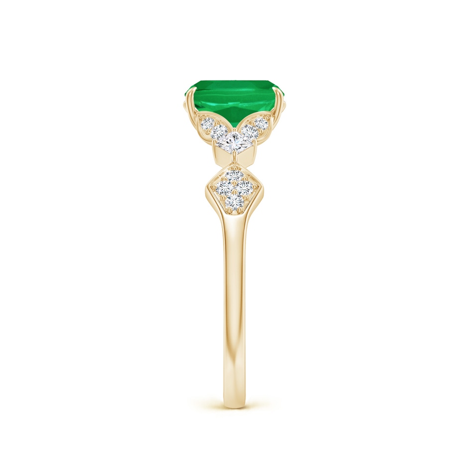 7x5mm AA Vintage Style Cushion Rectangular Emerald Engagement Ring with Leaf Motifs in Yellow Gold side 299