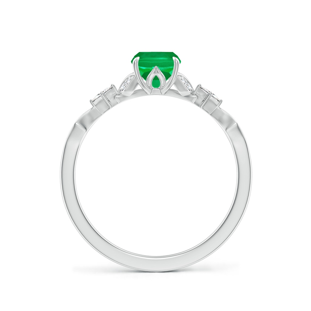 7x5mm AAA Vintage Style Cushion Rectangular Emerald Engagement Ring with Leaf Motifs in White Gold - side 199