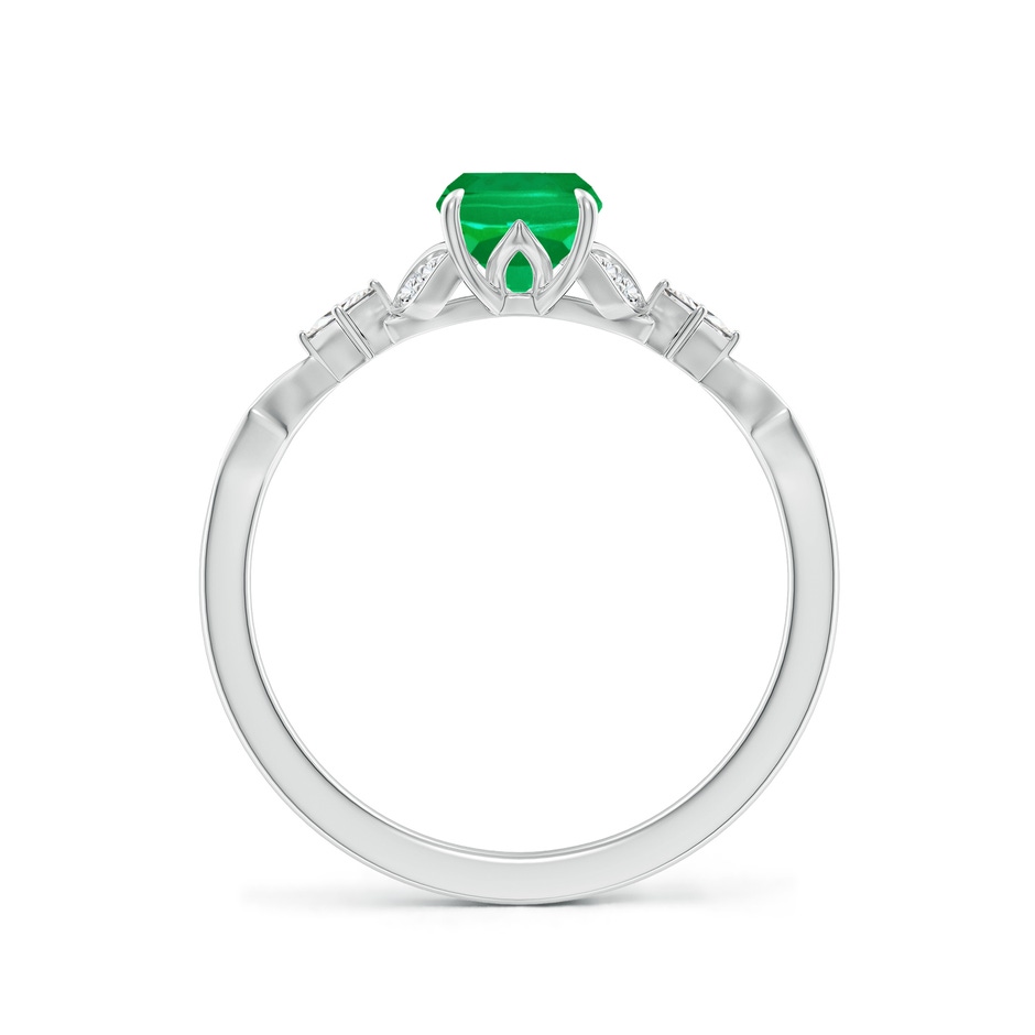 7x5mm AAA Vintage Style Cushion Rectangular Emerald Engagement Ring with Leaf Motifs in White Gold side 199