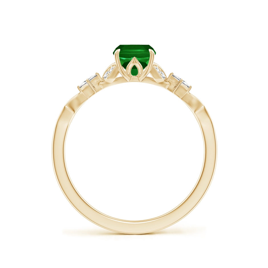 7x5mm AAAA Vintage Style Cushion Rectangular Emerald Engagement Ring with Leaf Motifs in Yellow Gold side 199