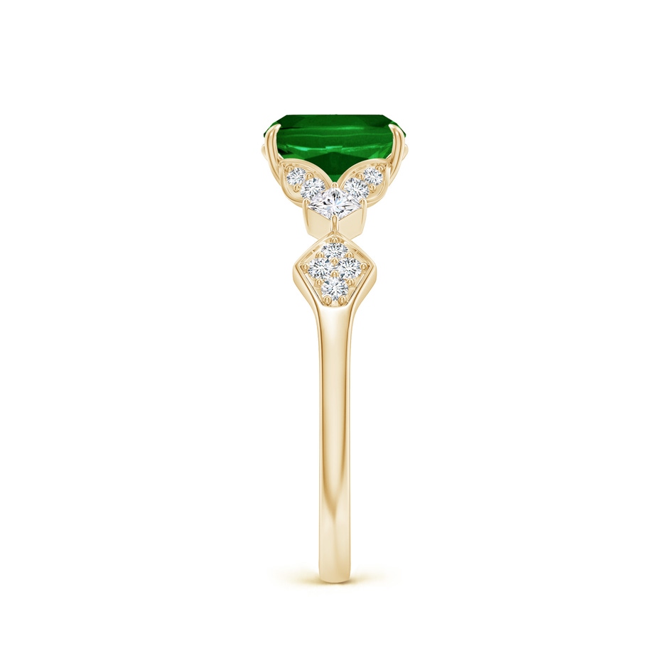 7x5mm AAAA Vintage Style Cushion Rectangular Emerald Engagement Ring with Leaf Motifs in Yellow Gold side 299