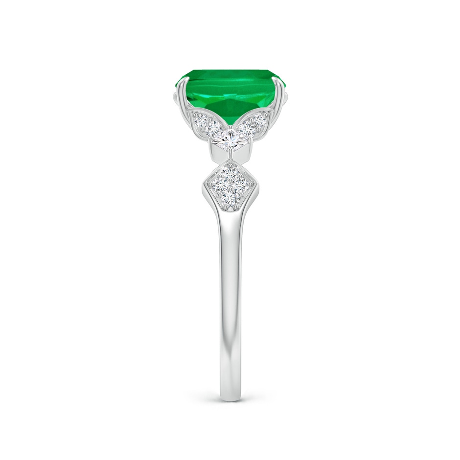 8x6mm AAA Vintage Style Cushion Rectangular Emerald Engagement Ring with Leaf Motifs in White Gold side 299